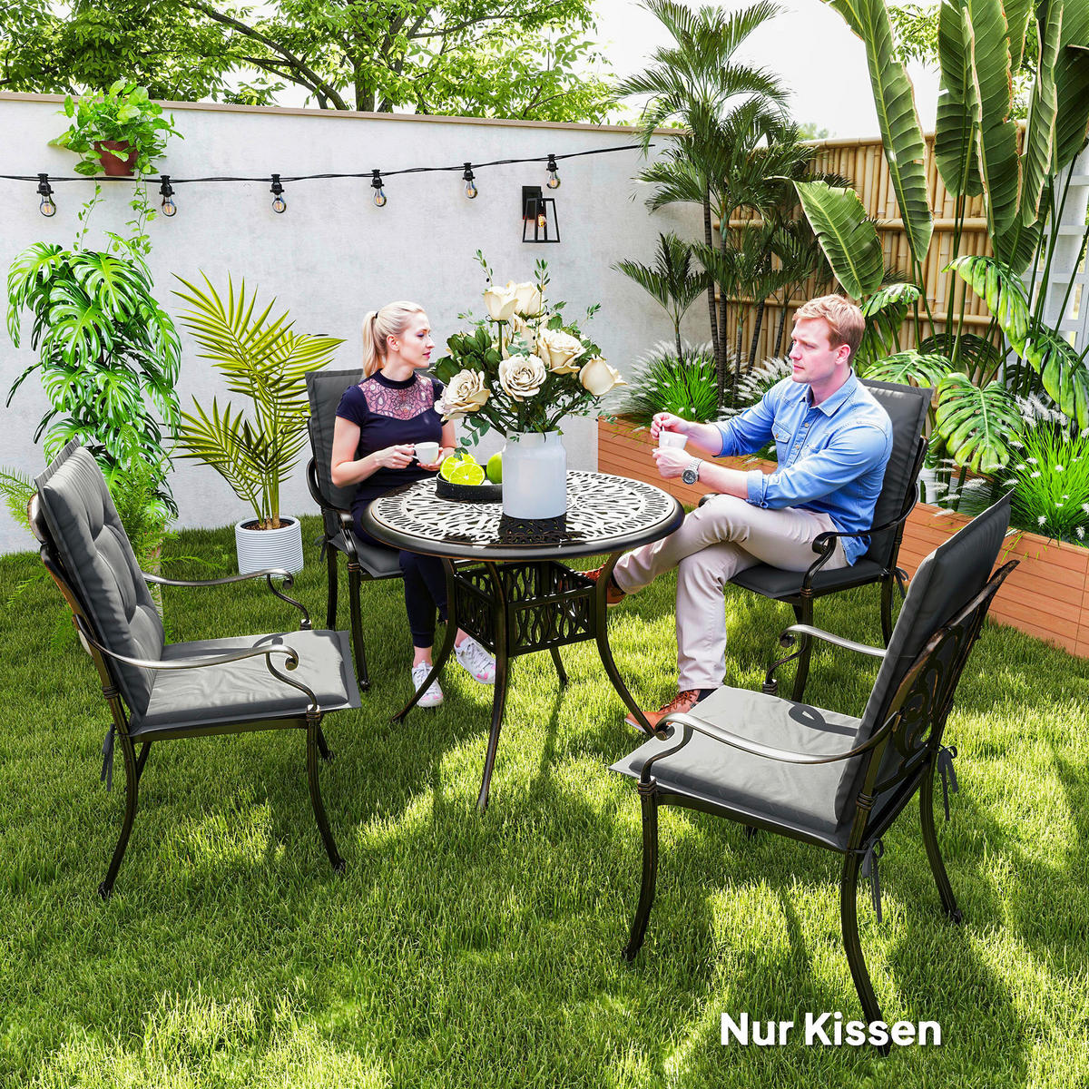 Outsunny Sitzkissen 4er Set hellgrau Polyester B/H/L: ca. 50x5x108 cm Sitzkissen 4er Set - hellgrau (108,00/50,00/5,00cm) - Outsunny