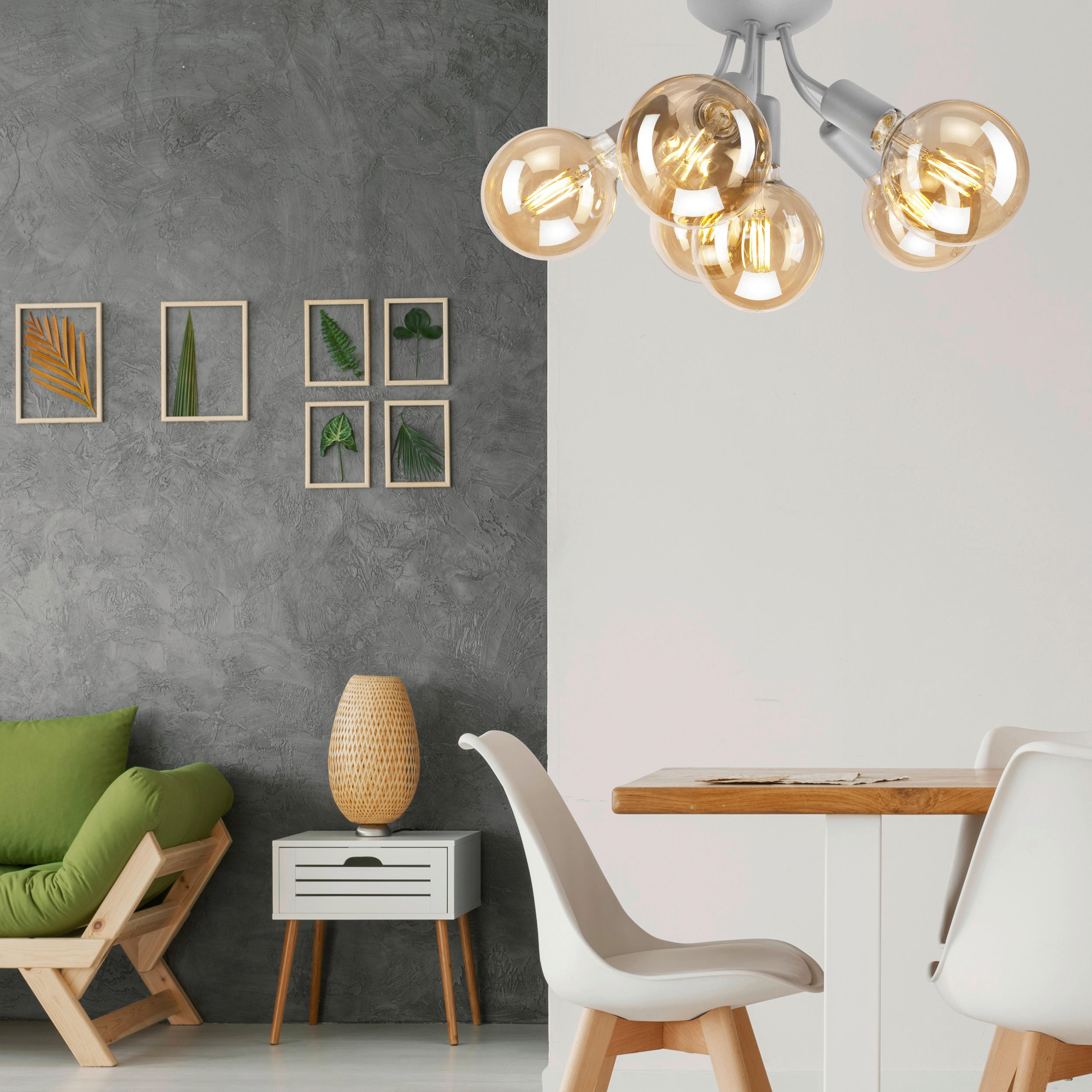 Thumbnail - Lamkur Deckenleuchte VIGGO 39442 silber Stahl H/L: ca. 17x28 cm E27 6 Brennstellen