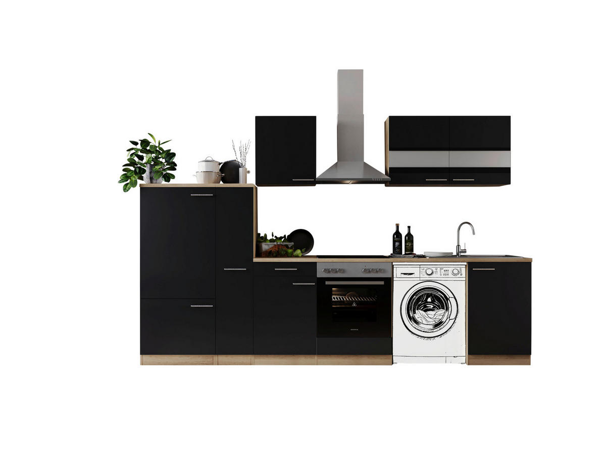 Respekta Küchenblock Merle schwarz B/H/T: ca. 310x200x60 cm Merle - Eiche/schwarz (310,00/200,00/60,00cm) - Respekta