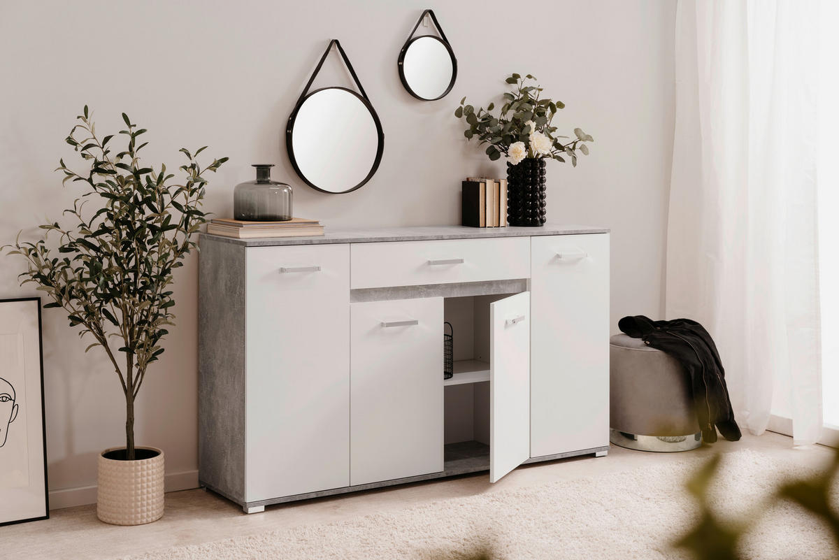 Sideboard Volos Beton Optik weiß B/H/T: ca. 160x90x38 cm Volos - weiß (160,00/90,00/38,00cm)