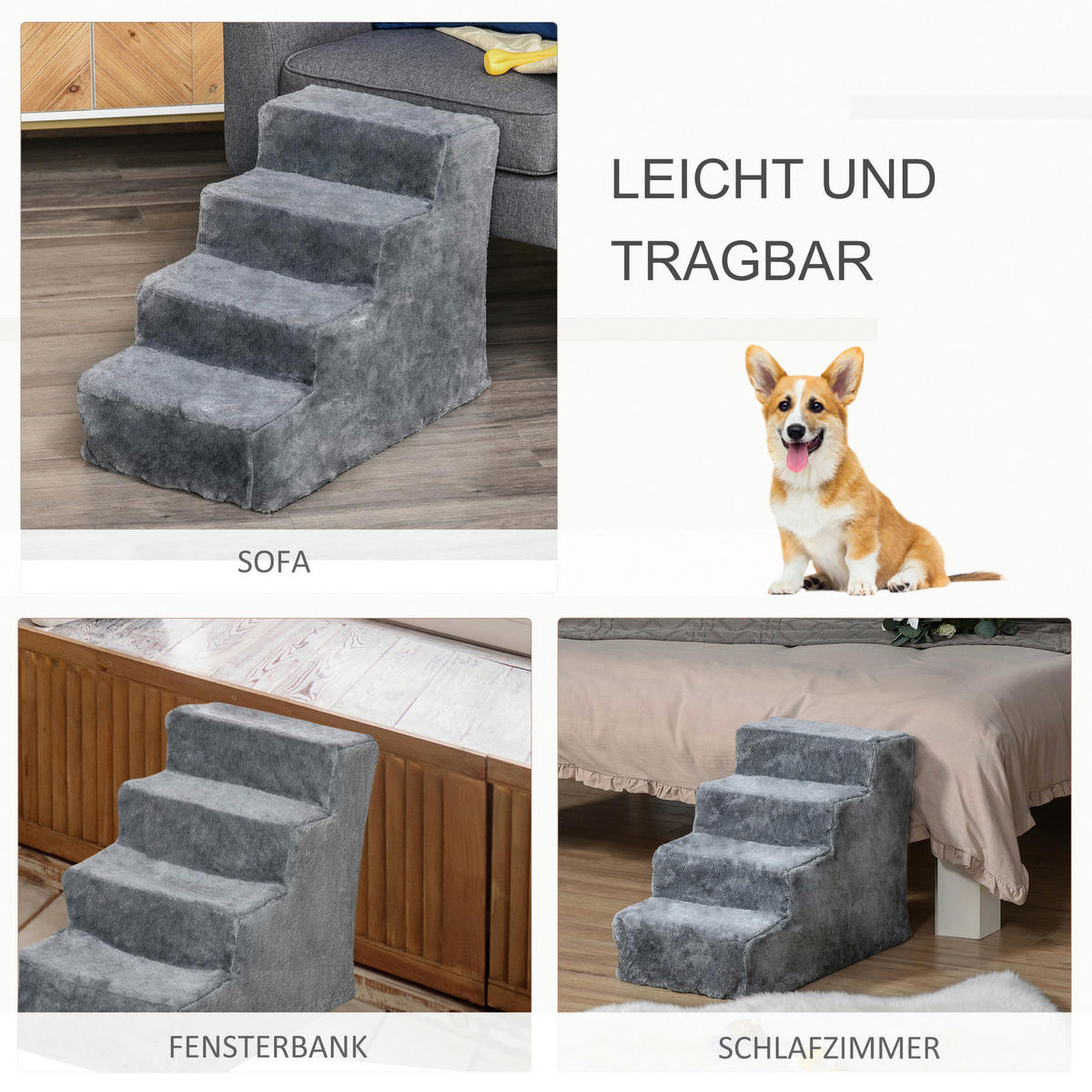 PawHut Haustiertreppe grau Polyester B/H/L: ca. 35x44x60 cm Haustiertreppe - grau (60,00/35,00/44,00cm) - PawHut