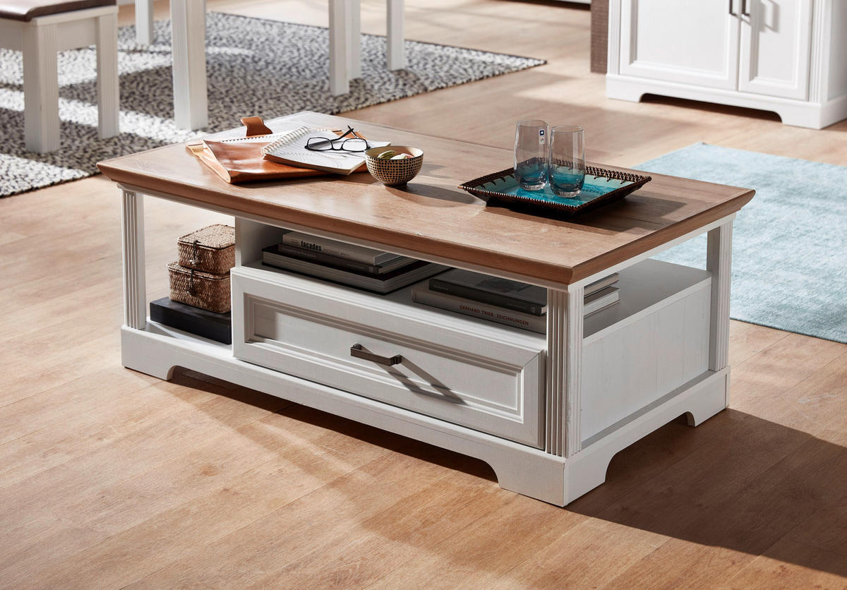 Couchtisch Jasmin Eiche Artisan Nachbildung weiß Pinie Nachbildung B/H/T: ca. 120x45x67 cm Jasmin - Eiche/weiß (120,00/45,00/67,00cm)