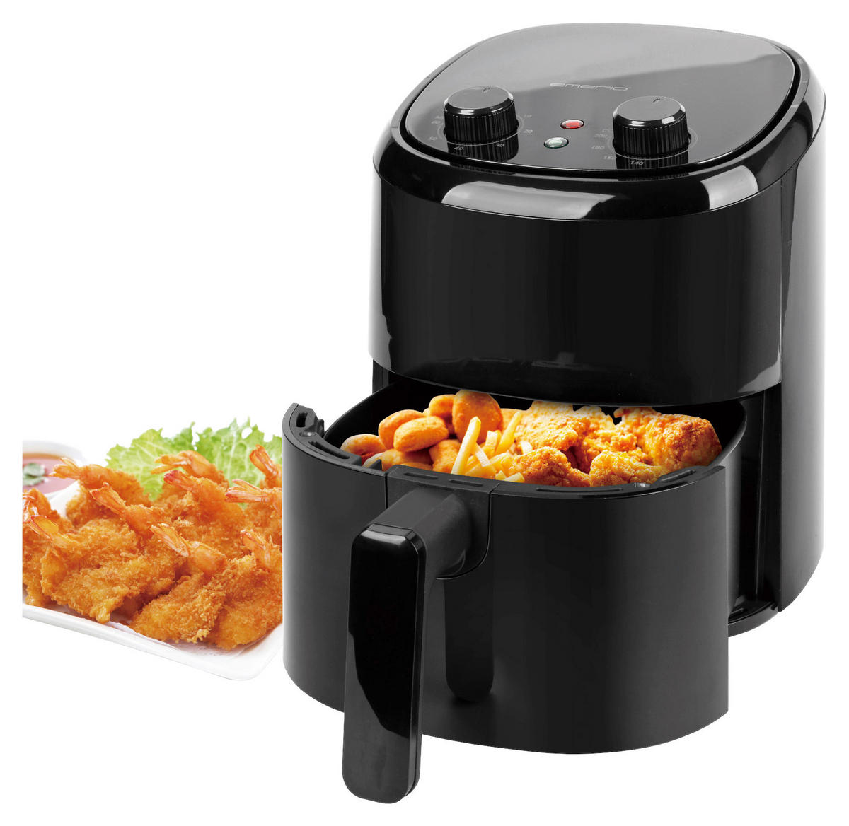 Emerio Heißluftfritteuse AF-130646 schwarz Kunststoff H/D: ca. 26x23 cm ca. 2,2 l Heißluftfritteuse AF-130646 - schwarz (23,00/26,00cm) - Emerio