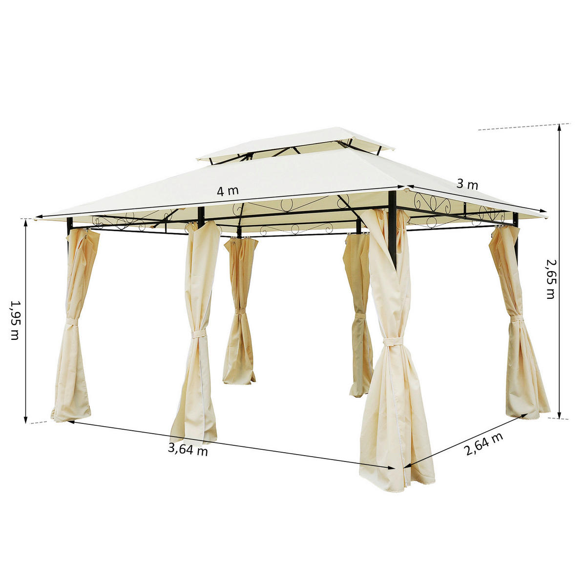 Outsunny Gartenpavillon creme Stahl B/H/L: ca. 300x265x400 cm Gartenpavillon_mit_Doppeldach - creme/schwarz (400,00/300,00/265,00cm) - Outsunny