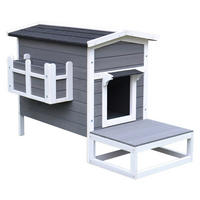 PawHut Katzenhaus grau Holz B/H/L: ca. 67x75x115 cm Katzenhaus - weiß/grau (115,00/67,00/75,00cm) - PawHut