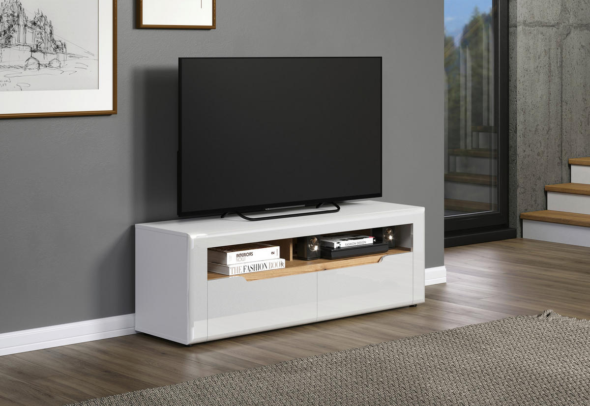 TV-Lowboard Marlon Eiche Evoke Coast Nachbildung weiß Hochglanz B/H/T: ca. 150x50x40 cm Marlon - Eiche/weiß (150,00/50,00/40,00cm)