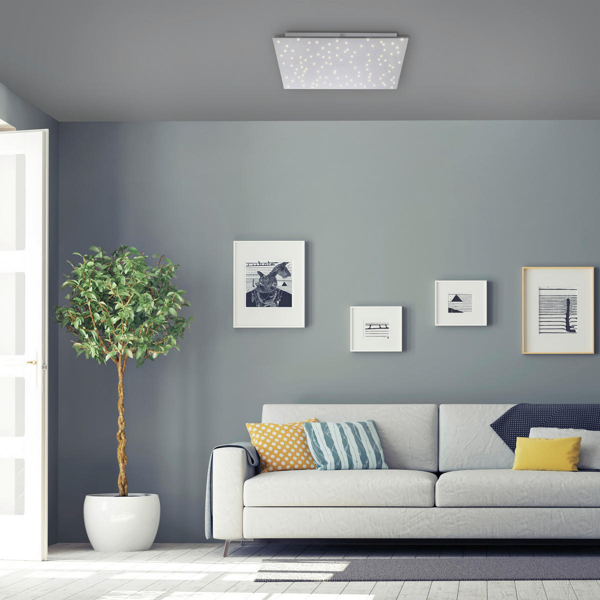 Just Light Deckenleuchte PN14671-55 Sparkle stahlfarbig Aluminium Stahl Kunststoff B/H/L: ca. 45x4x45 cm Sparkle - stahlfarbig (45,00/45,00/4,00cm) - Just Light