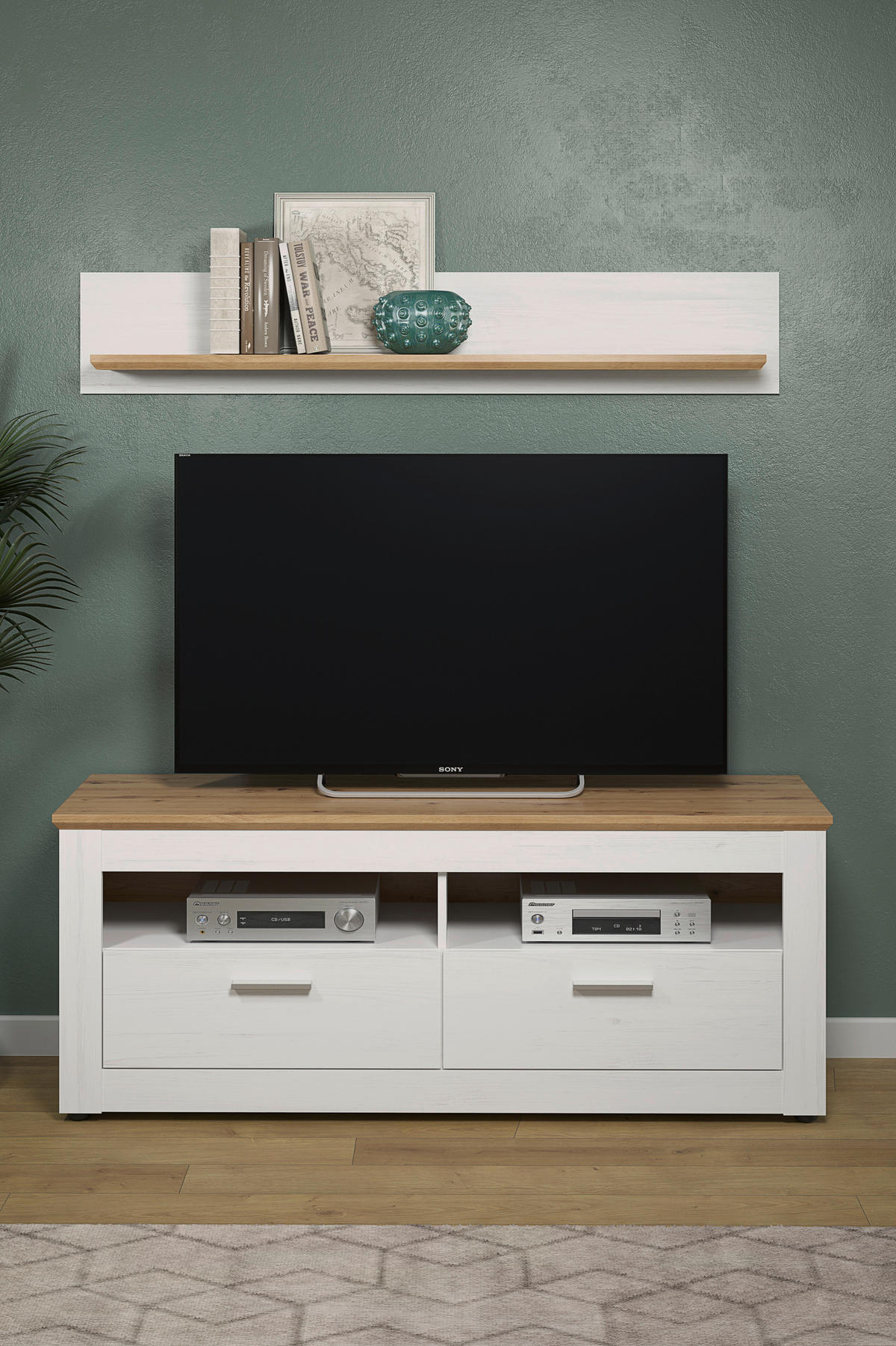 TV-Lowboard Shade weiß Pinie Nachbildung Eiche Artisan Nachbildung B/H/T: ca. 148x59x45 cm Shade - Eiche/weiß (148,00/59,00/45,00cm)