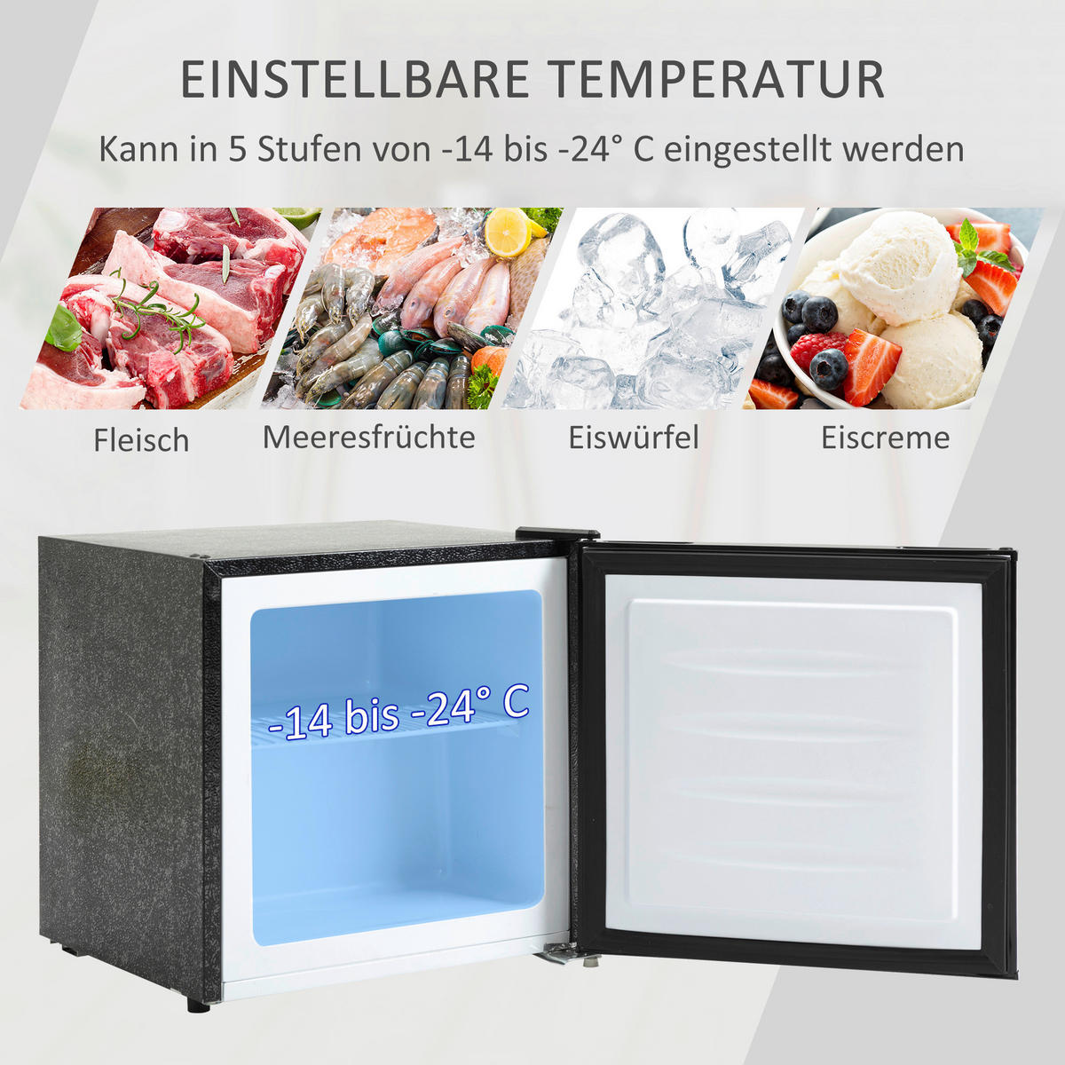 HOMCOM Mini-Gefrierschrank 800-127V90BK schwarz Polypropylen Edelstahl Kunststoff B/H/L: ca. 44,2x47x48,8 cm Mini-Gefrierschrank - schwarz (48,80/44,20/47,00cm) - HOMCOM