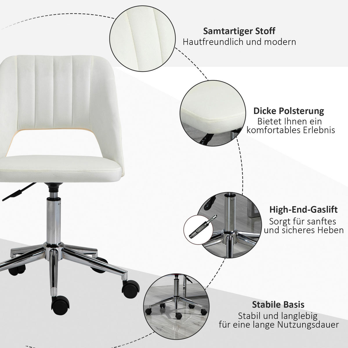 Drehstuhl 921-481V80CW beige 921-481V80CW - beige (49,00/79,00/54,00cm) - Vinsetto