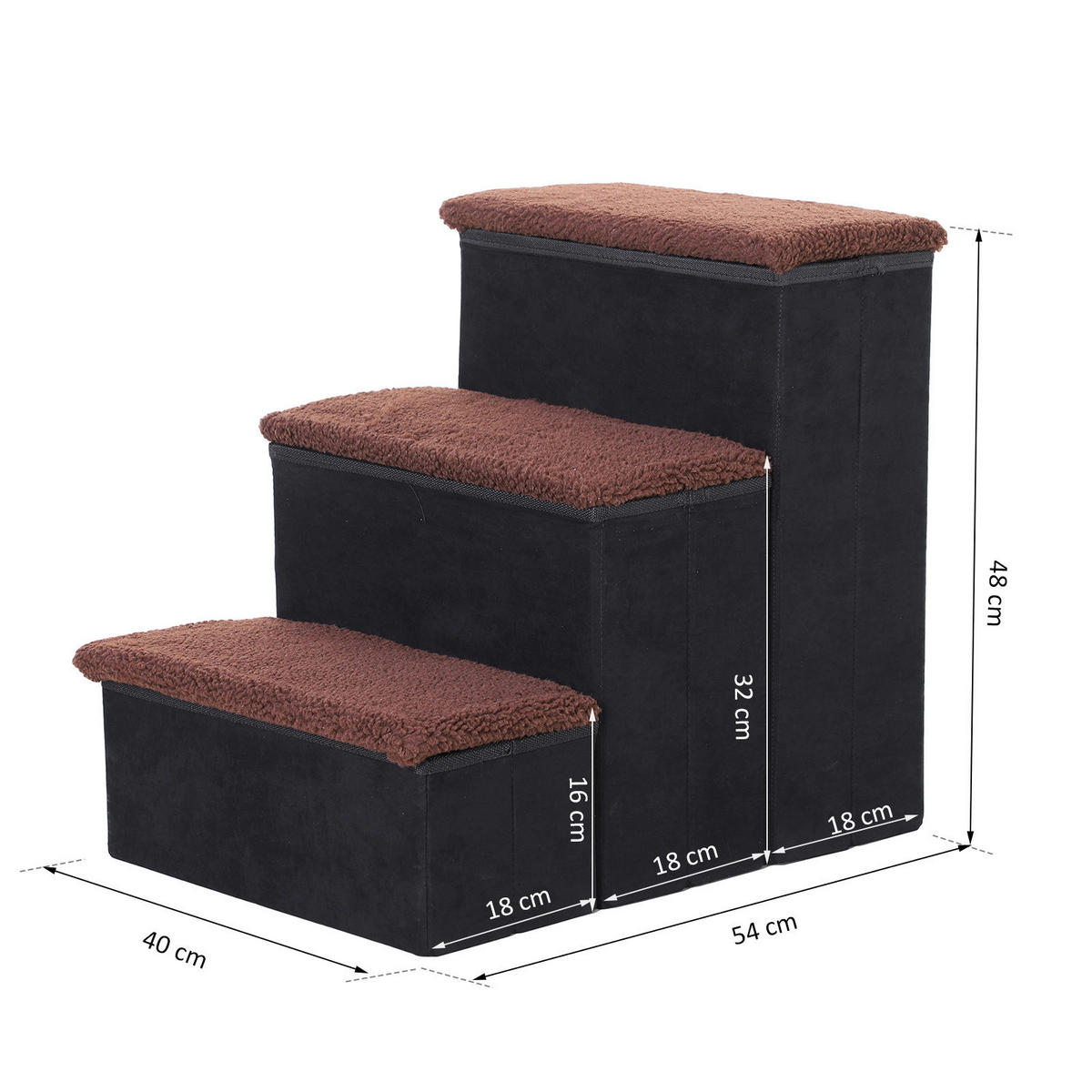 PawHut Haustiertreppe schwarz MDF B/H/L: ca. 54x48x40 cm Haustiertreppe - schwarz (40,00/54,00/48,00cm) - PawHut