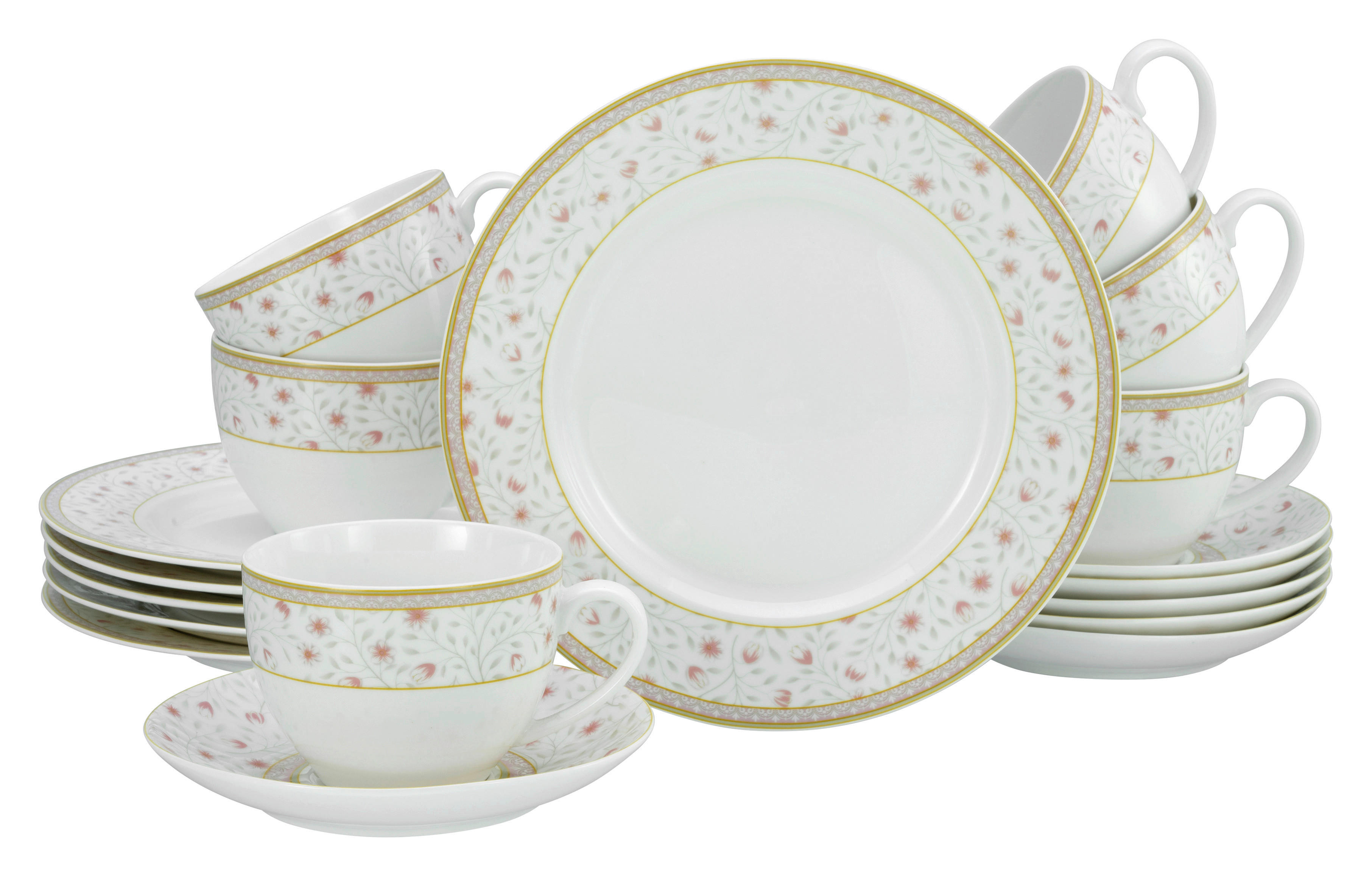 CreaTable Kaffeeservice Emilia weiß Porzellan 18 tlg. Emilia - weiß/creme - CreaTable