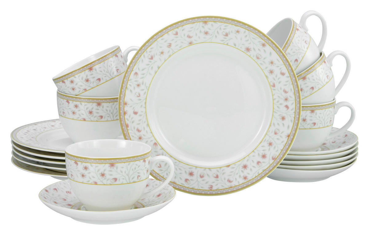 CreaTable Kaffeeservice Emilia weiß Porzellan 18 tlg. Emilia - weiß/creme - CreaTable