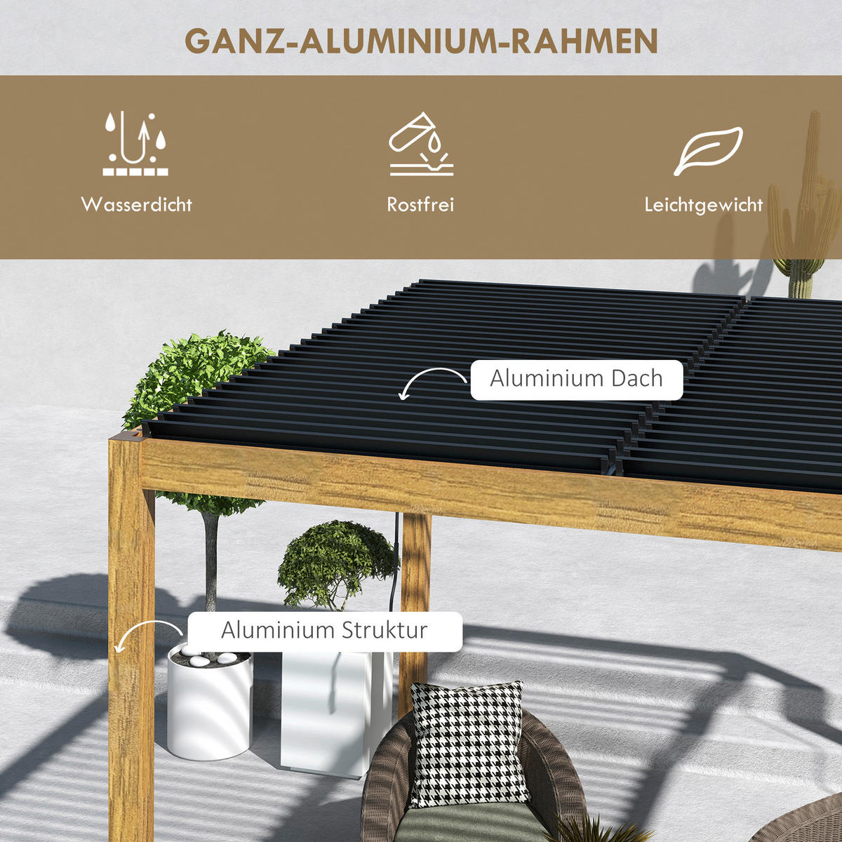 Outsunny Pavillon natur Aluminium B/H/L: ca. 297x297x228 cm Pergola - natur (228,00/297,00/297,00cm) - Outsunny