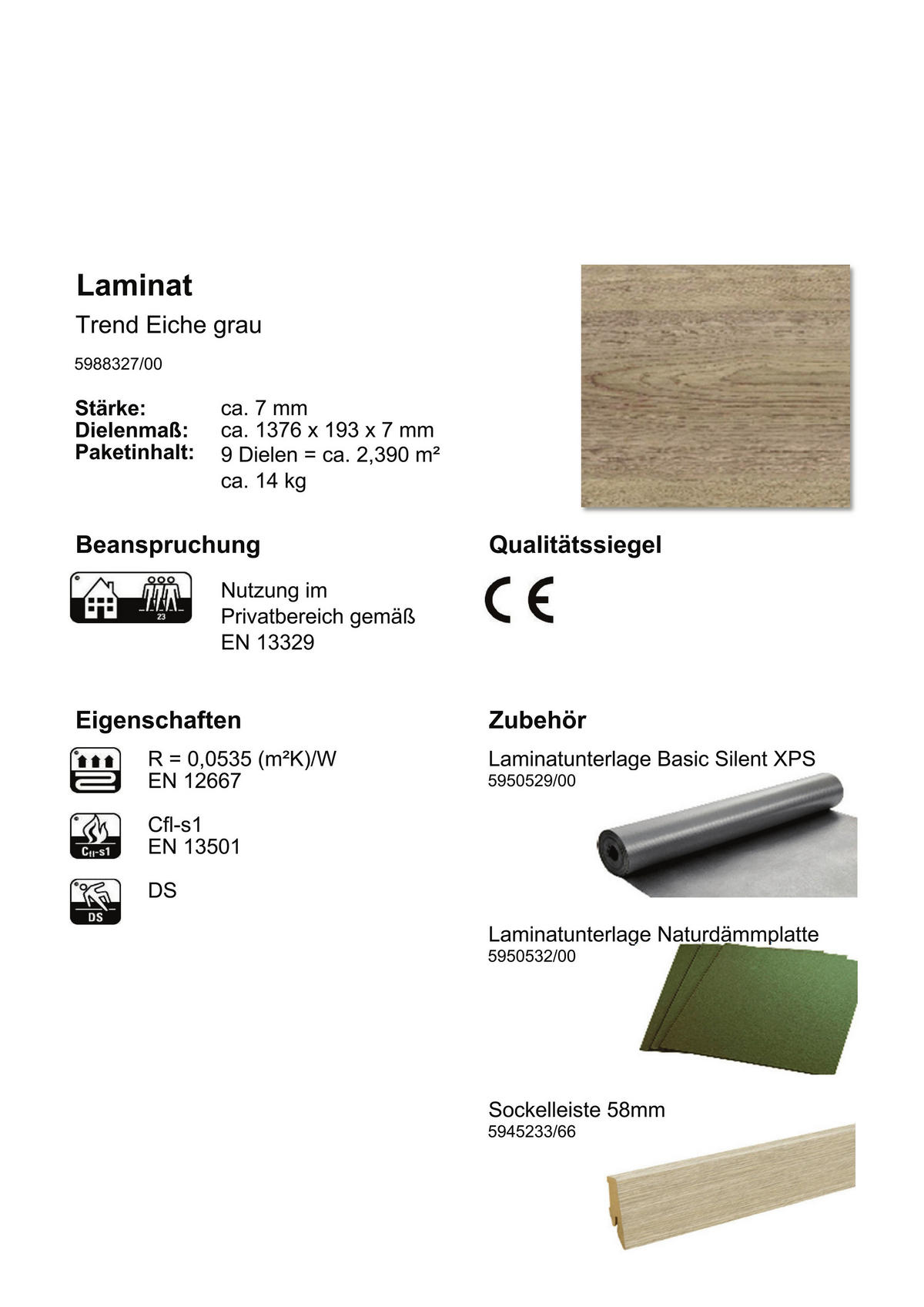 Laminatboden Trend ca. 2,39 m² im Paket  B/L: ca. 19,3x137,6 cm pro Paket Trend ca. 2,39 m² im Paket - grau (19,30/137,60cm)