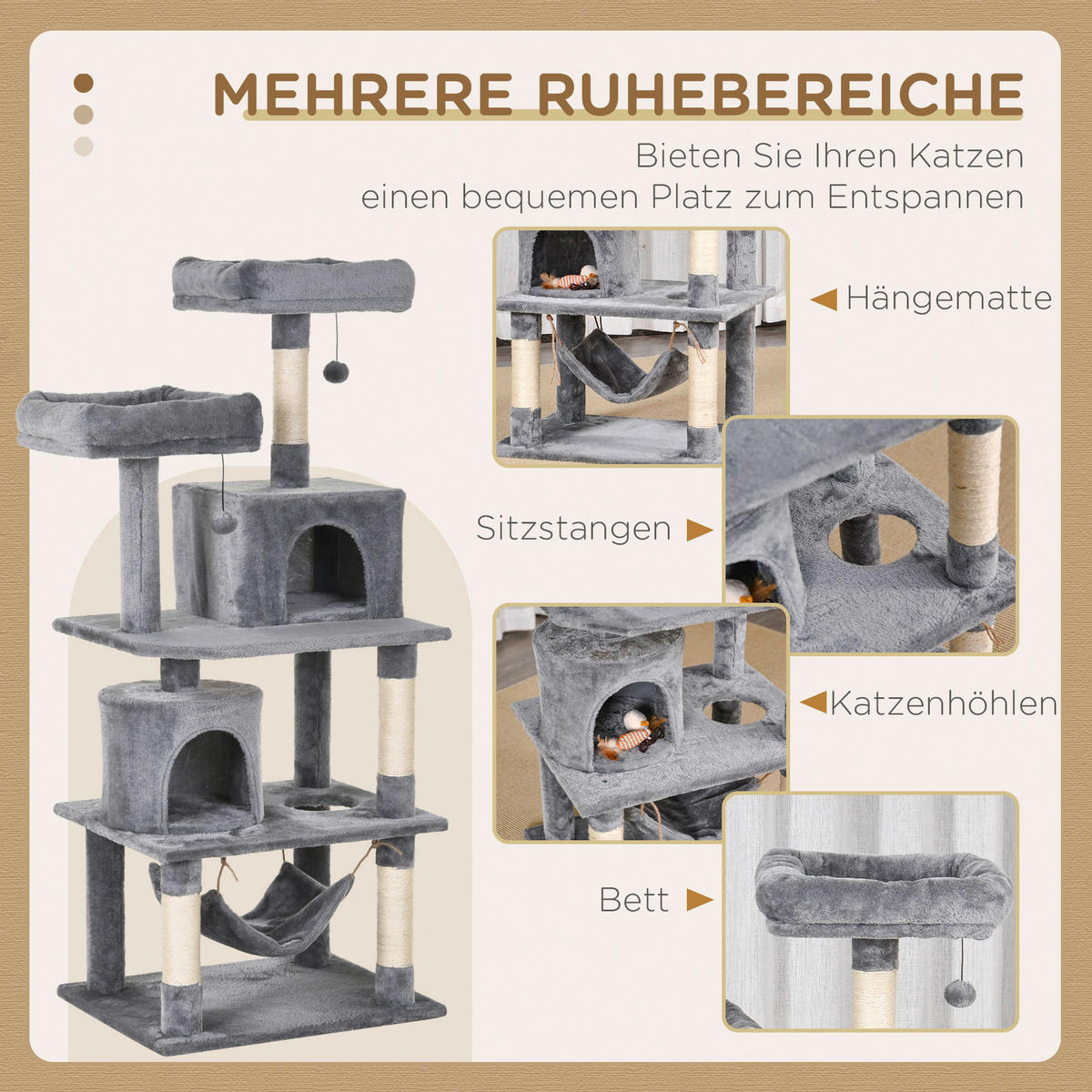 PawHut Kratzbaum grau Polypropylen B/H/L: ca. 50x60x145 cm Kratzbaum - grau (145,00/50,00/60,00cm) - PawHut