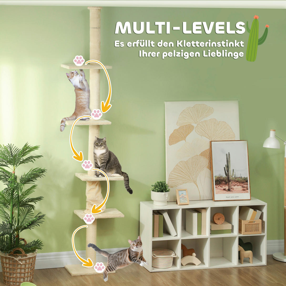 PawHut Kratzbaum cremeweiß Spanplatte B/H/L: ca. 26,5x275x42,5 cm Kratzbaum - cremeweiß (42,50/26,50/275,00cm) - PawHut