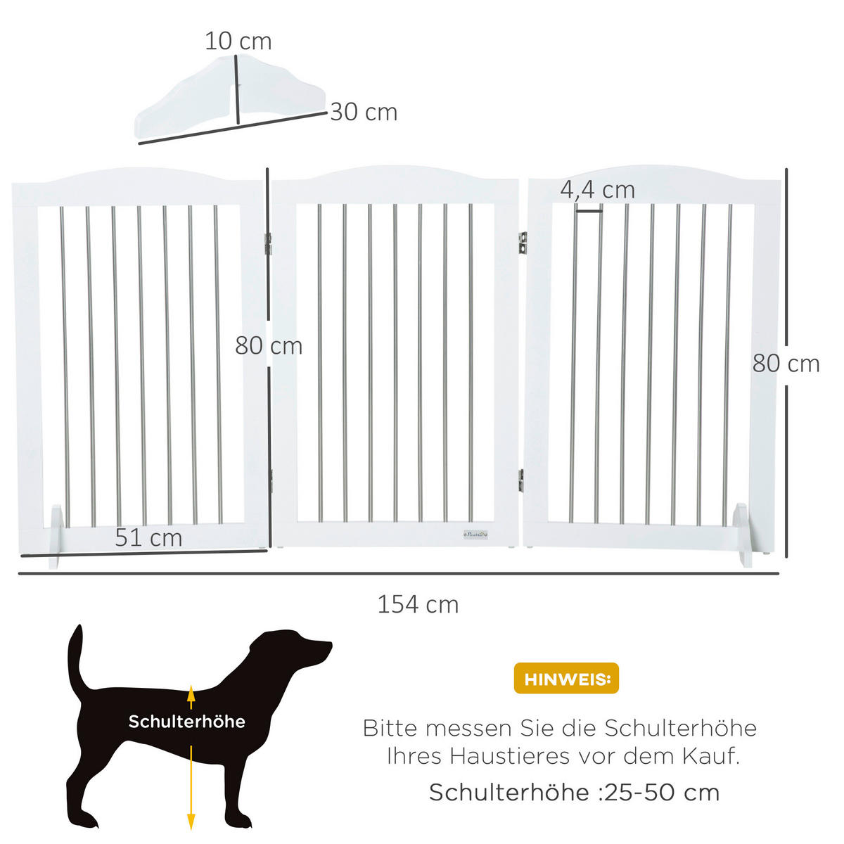 PawHut Hunde-Absperrgitter weiß Stahl B/H/L: ca. 30x80x154 cm Hunde-Absperrgitter - weiß (154,00/30,00/80,00cm) - PawHut