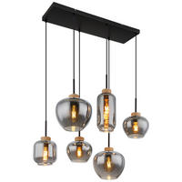 GLOBO Pendelleuchte natur schwarz Metall Hanfseil B/H/T: ca. 40x120x80 cm E27 6 Brennstellen MATT - natur/schwarz (40,00/120,00/80,00cm) - GLOBO
