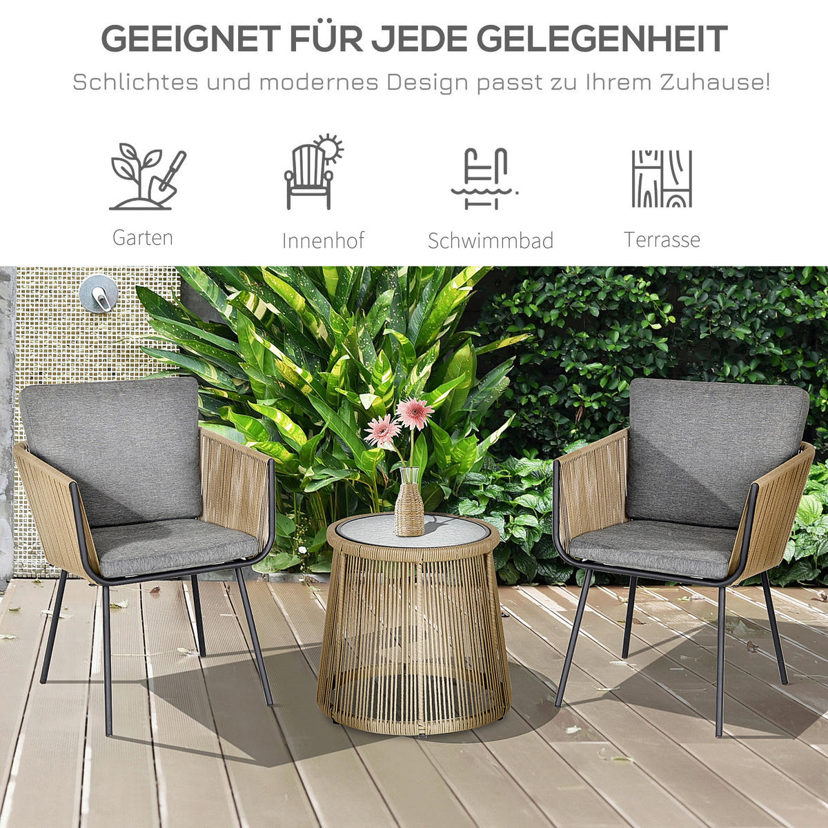 Outsunny Sitzgruppe grau Polyester B/H/L: ca. 60x60x67 cm Rattan_Gartenmöbel-Set - grau (67,00/60,00/60,00cm) - Outsunny