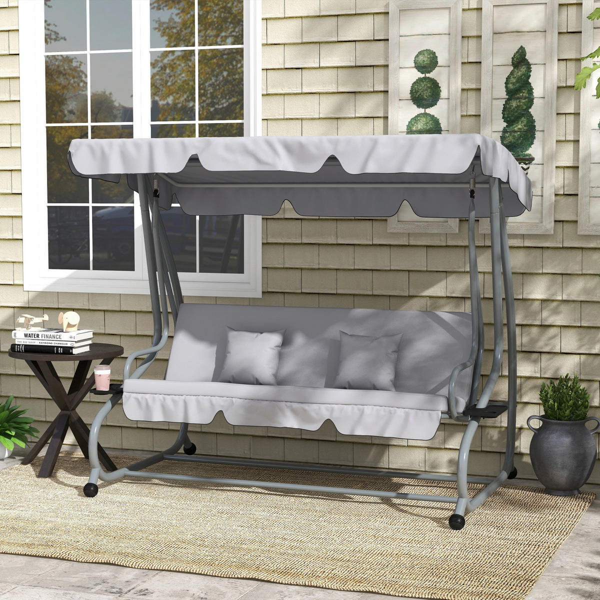 Outsunny Hollywoodschaukel hellgrau Polyester-Mischgewebe B/H/L: ca. 120x164x200 cm Hollywoodschaukel - hellgrau (200,00/120,00/164,00cm) - Outsunny