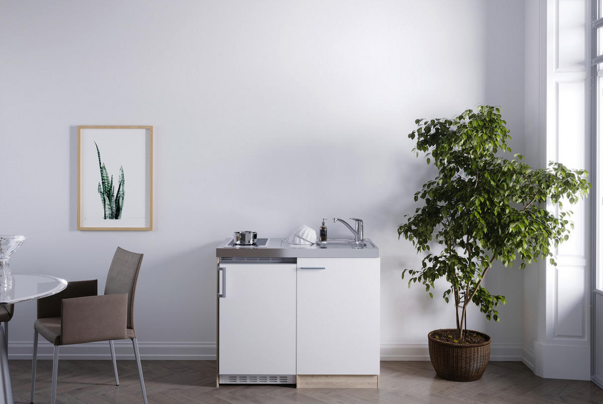 Respekta Miniküche 100 weiß matt B/H/T: ca. 100x87x60 cm 100 - Eiche/weiß (100,00/87,00/60,00cm) - Respekta