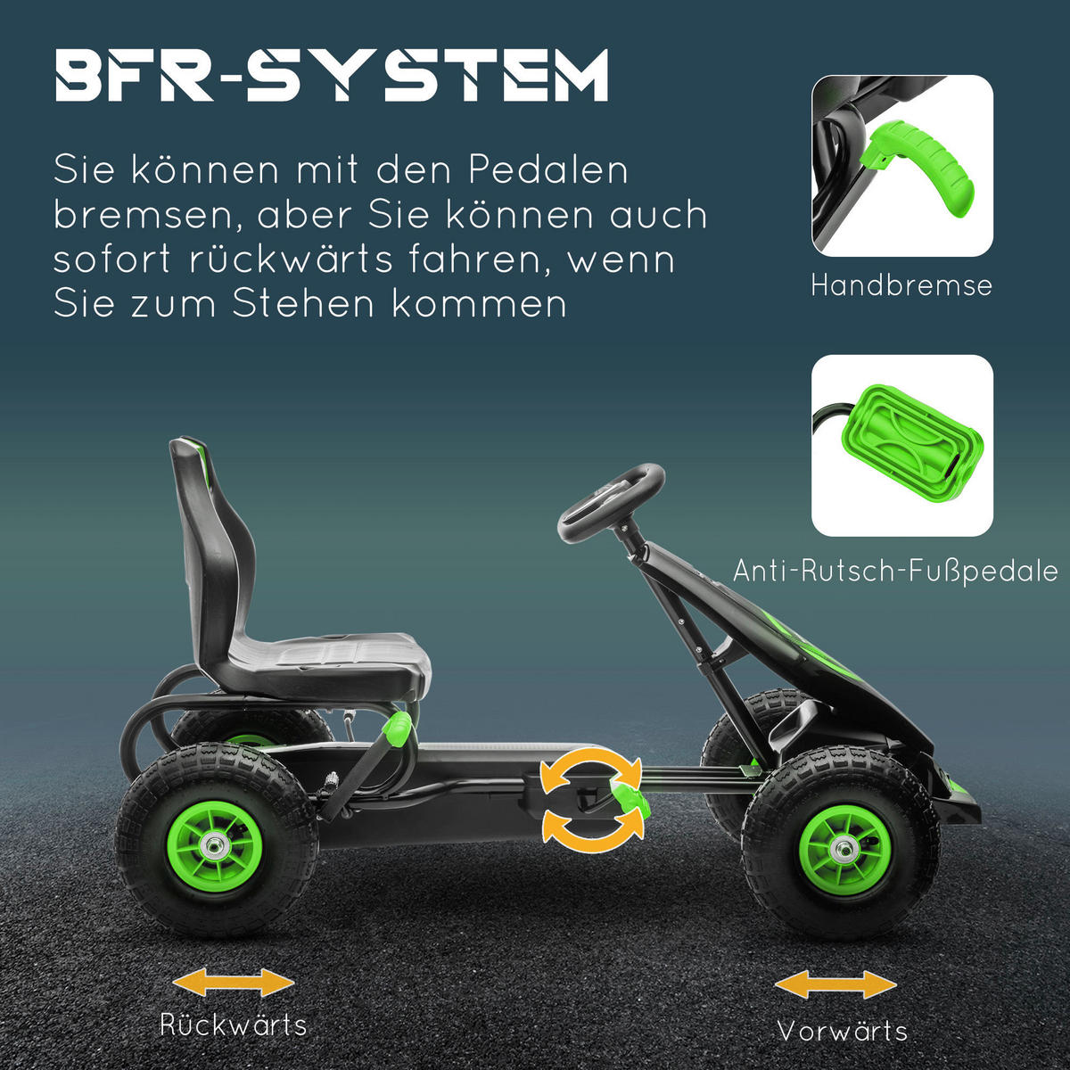 AIYAPLAY Go Kart grün B/H/L: ca. 58x61x121 cm Go Kart - schwarz/grün (121,00/58,00/61,00cm) - AIYAPLAY