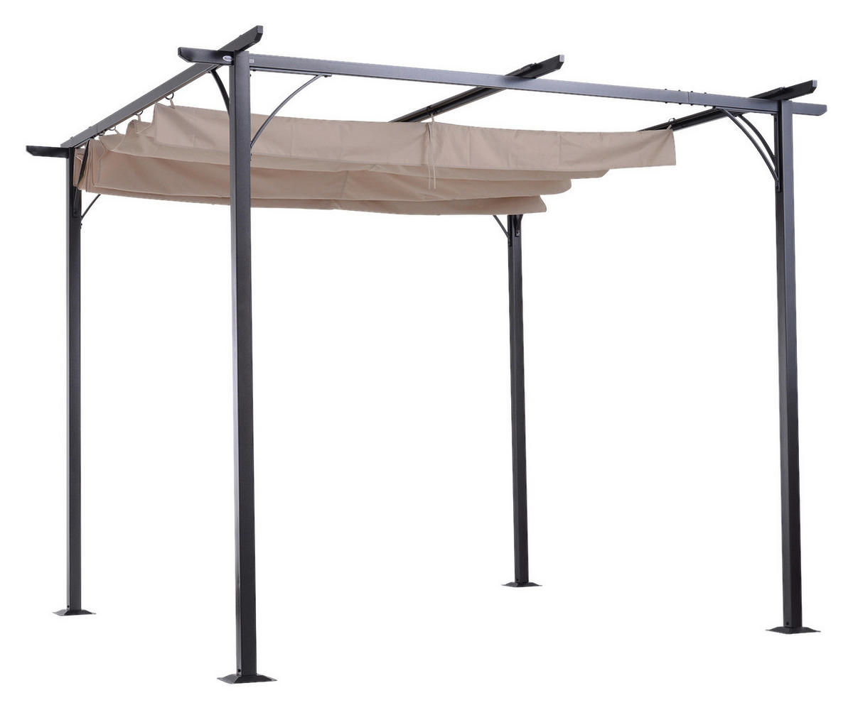 Outsunny Pergola schwarz Metall B/H/L: ca. 300x230x300 cm Pergola - beige/schwarz (300,00/300,00/230,00cm) - Outsunny