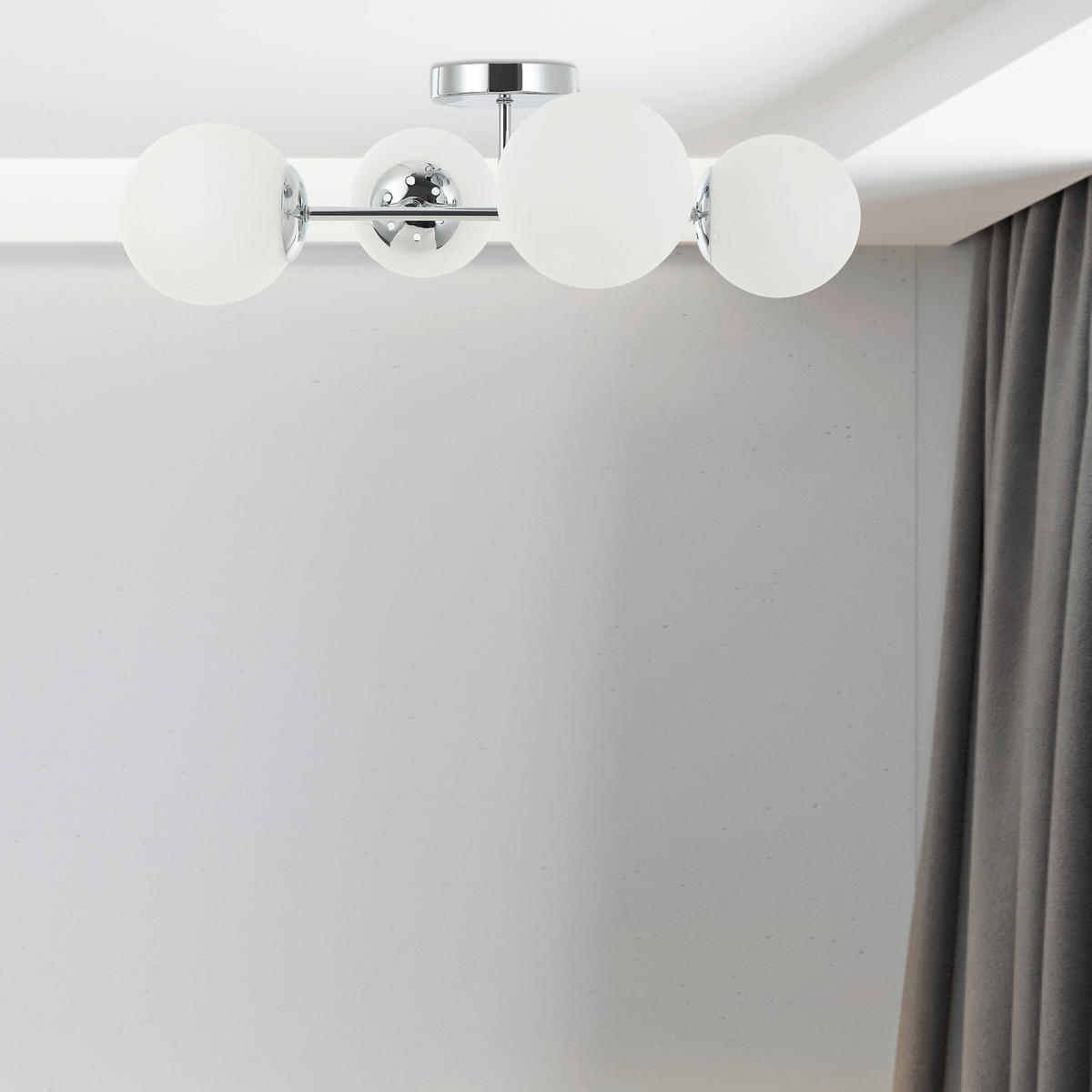 Lamkur Kronleuchter Chrom Stahl Glas B/H/L: ca. 19x44x61 cm E14 4 Brennstellen Maddie - Chrom (61,00/19,00/44,00cm) - Lamkur