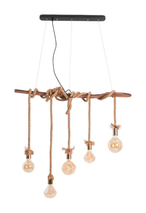 Näve Leuchten Pendelleuchte NV6123527 natur Holz Metall B/H/L: ca. 6x210x58 cm E27 5 Brennstellen Rope - natur (58,00/6,00/210,00cm) - Näve Leuchten
