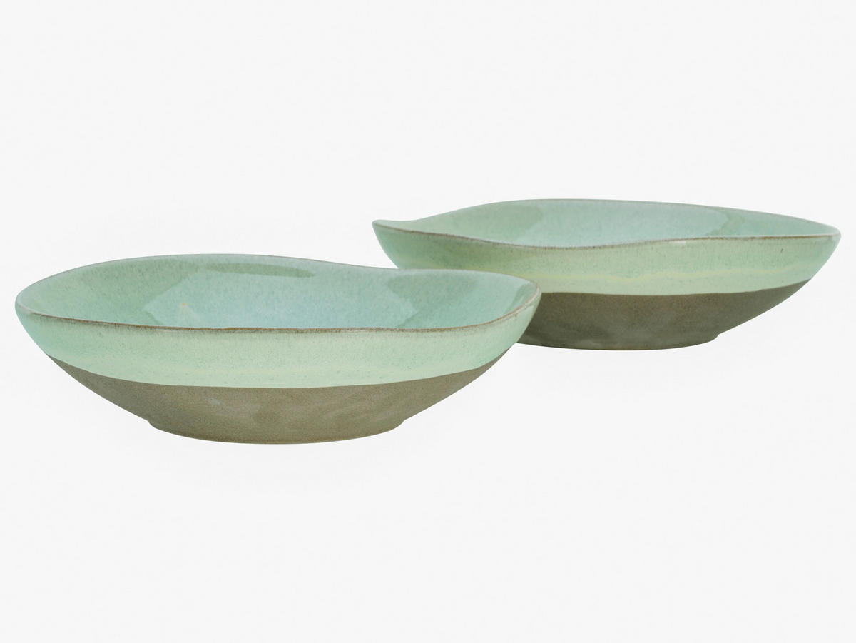 CreaTable Pasta-Bowl-Set Basalt Bio salbei Steinzeug D: ca. 22,5 cm Basalt Bio - salbei (22,50cm) - CreaTable