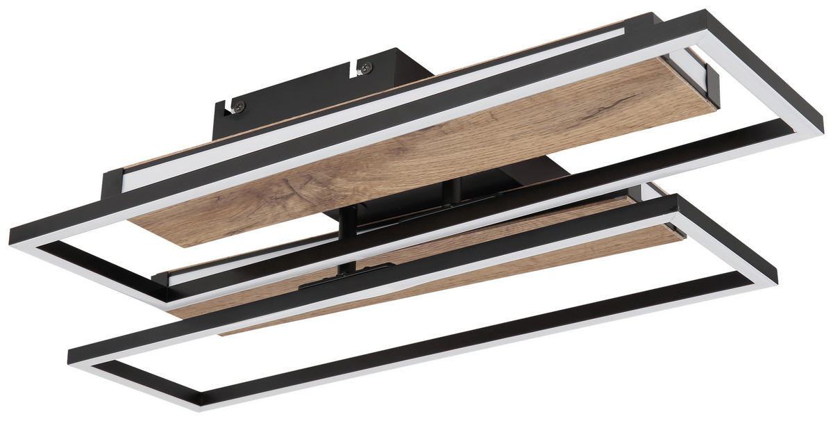 GLOBO LED-Deckenleuchte 67299D1 mattschwarz dunkelbraun Kunststoff MDF Metall B/H/T: ca. 52x10x60 cm COLLI - dunkelbraun/mattschwarz (52,00/10,00/60,00cm) - GLOBO
