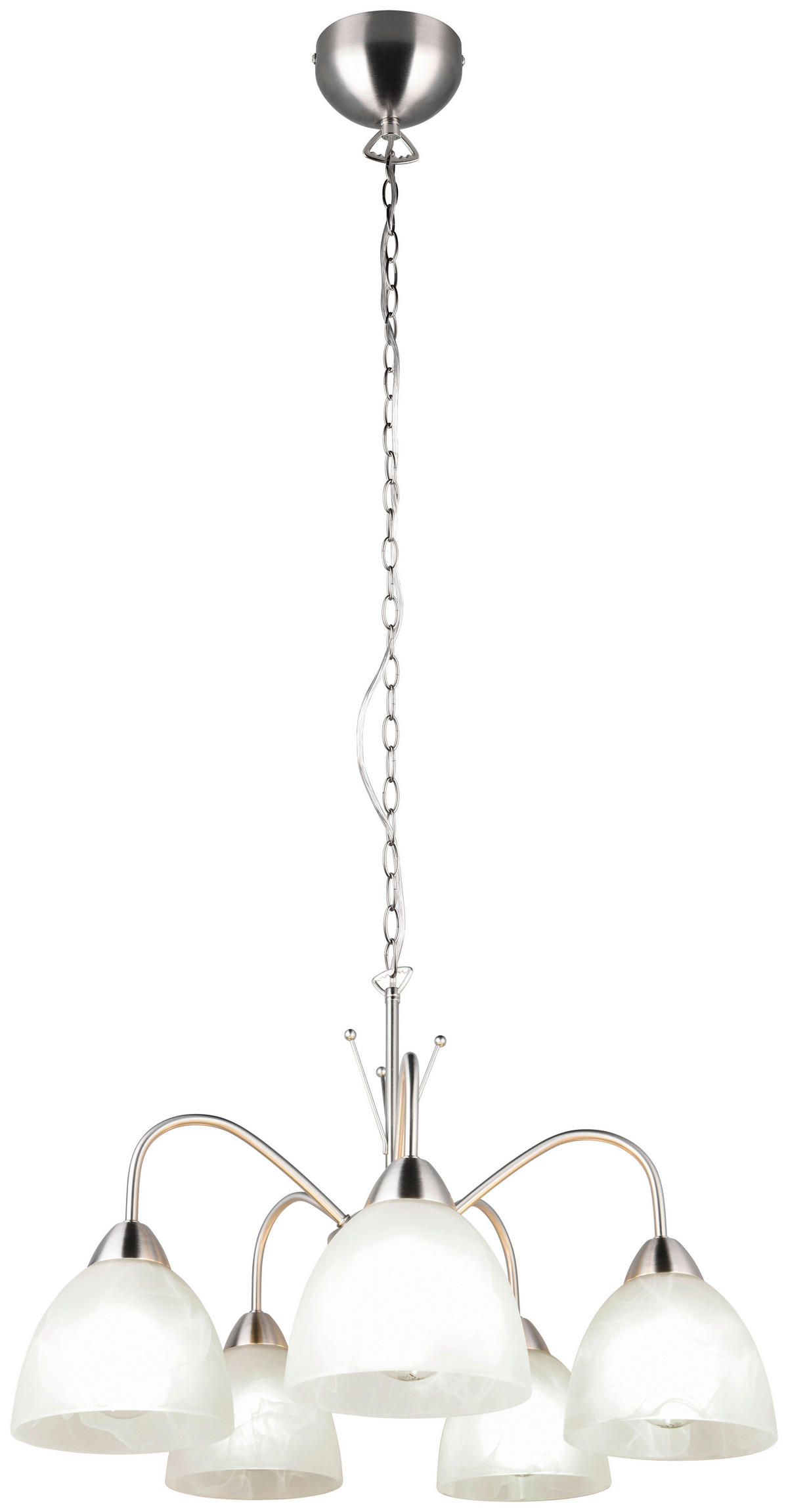 Reality Pendelleuchte Dobby R31055007 weiß nickel Glas Metall PVC H/D: ca. 150x55 cm E27 5 Brennstellen Dobby - nickel/weiß (55,00/150,00cm) - Reality