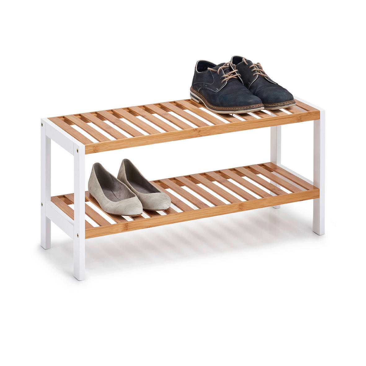 Zeller Schuhregal natur Bambus B/H/T: ca. 70x33x26 cm Schuhregal_mit_2_Ablagen - weiß/natur (70,00/33,00/26,00cm) - Zeller