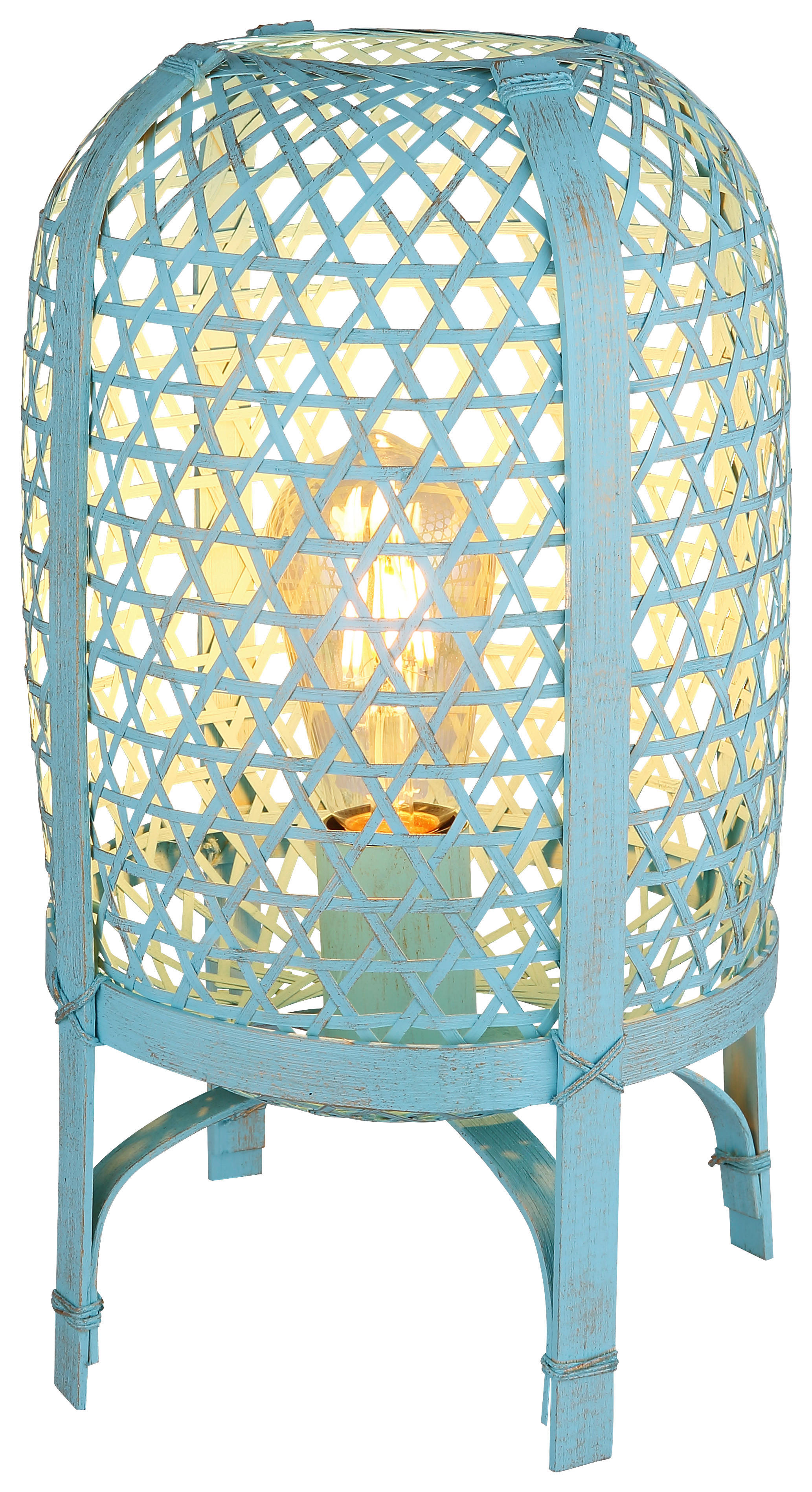 GLOBO Tischleuchte blau Metall Bambus H/D: ca. 37x22 cm E27 1 Brennstellen CAIRO - blau (22,00/37,00cm) - GLOBO