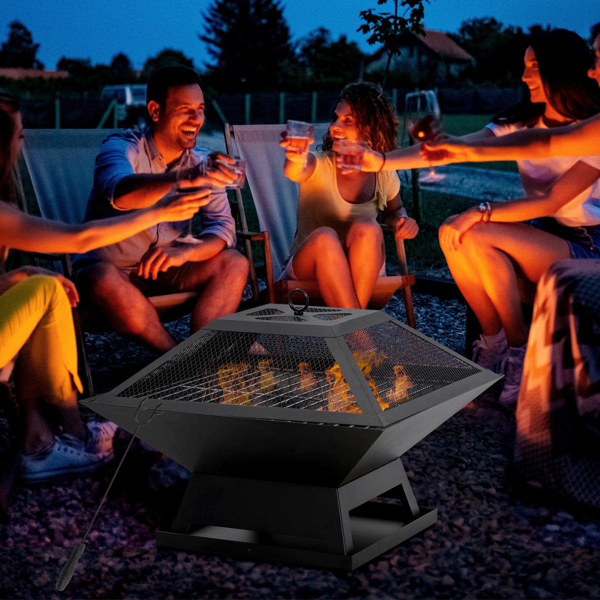 Outsunny Feuerstelle mit Grillrost Feuerstelle_mit_Grillrost - schwarz (45,00/45,00/34,00cm) - Outsunny