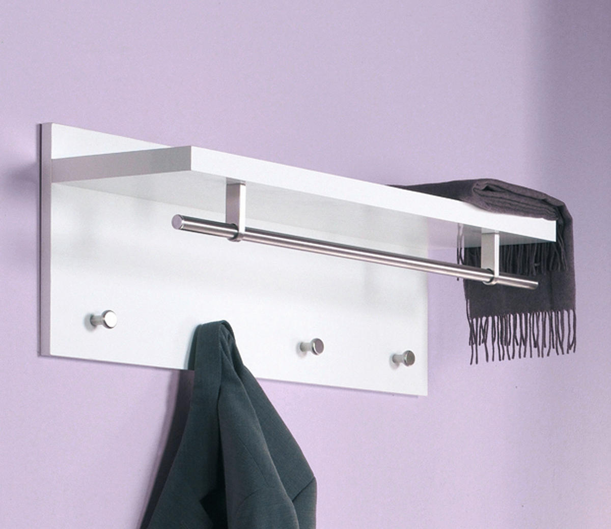 Wandgarderobe  weiß Hochglanz B/H/T: ca. 75x26x30 cm Pablo_3_Wandgarderobe - weiß (75,00/26,00/30,00cm)
