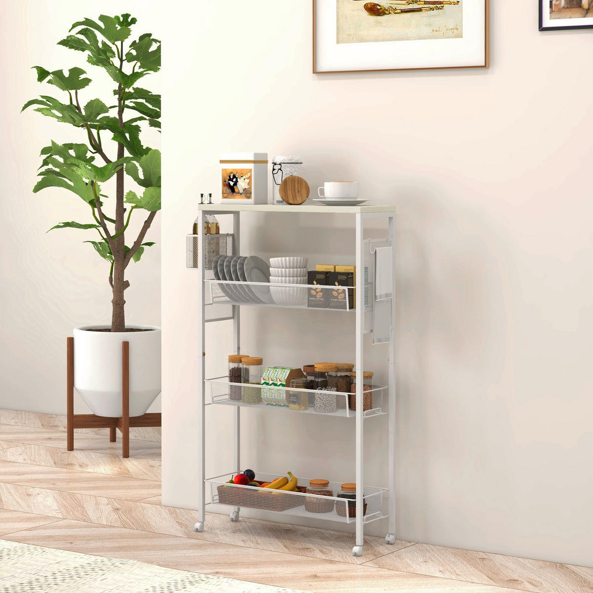 HOMCOM Küchenwagen weiß Edelstahl B/H/L: ca. 18,5x58x87 cm Küchenwagen - weiß (87,00/18,50/58,00cm) - HOMCOM