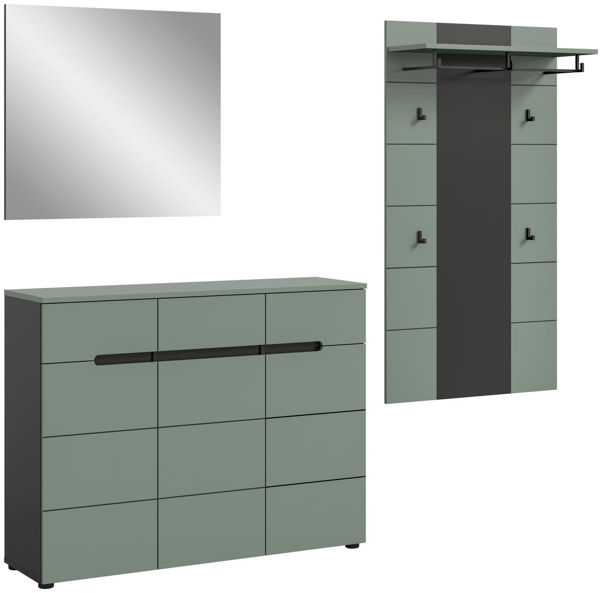 Garderobe Canu grün basaltgrau Nachbildung B/H/T: ca. 215x190x37 cm Canu - basaltgrau/grün (215,00/190,00/37,00cm) - xonox.home