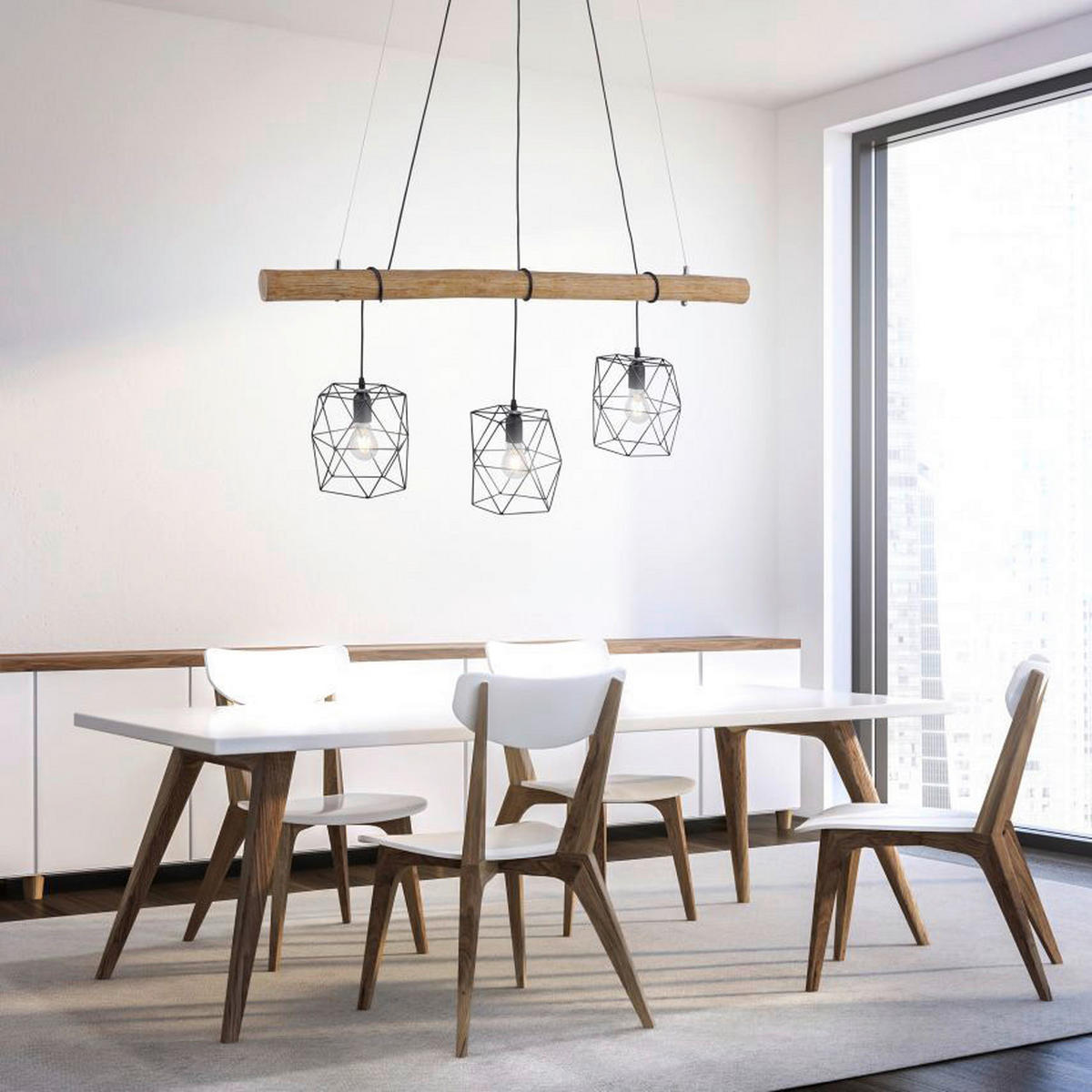 Just Light Pendelleuchte 15503-18 Eisen Holz Kunststoff B: ca. 120 cm E27 3 Brennstellen Pendelleuchte_Edgar - (120,00cm) - Just Light