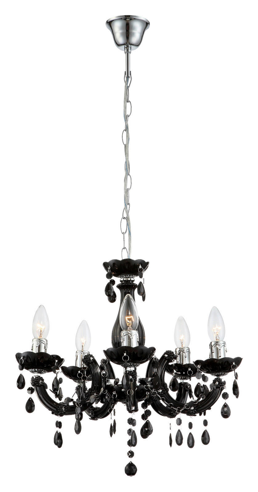 GLOBO Kronleuchter schwarz Acryl Metall H/D: ca. 128x44 cm E14 5 Brennstellen Lüsterkrone_Cuimbra_II - schwarz (44,00/128,00cm) - GLOBO