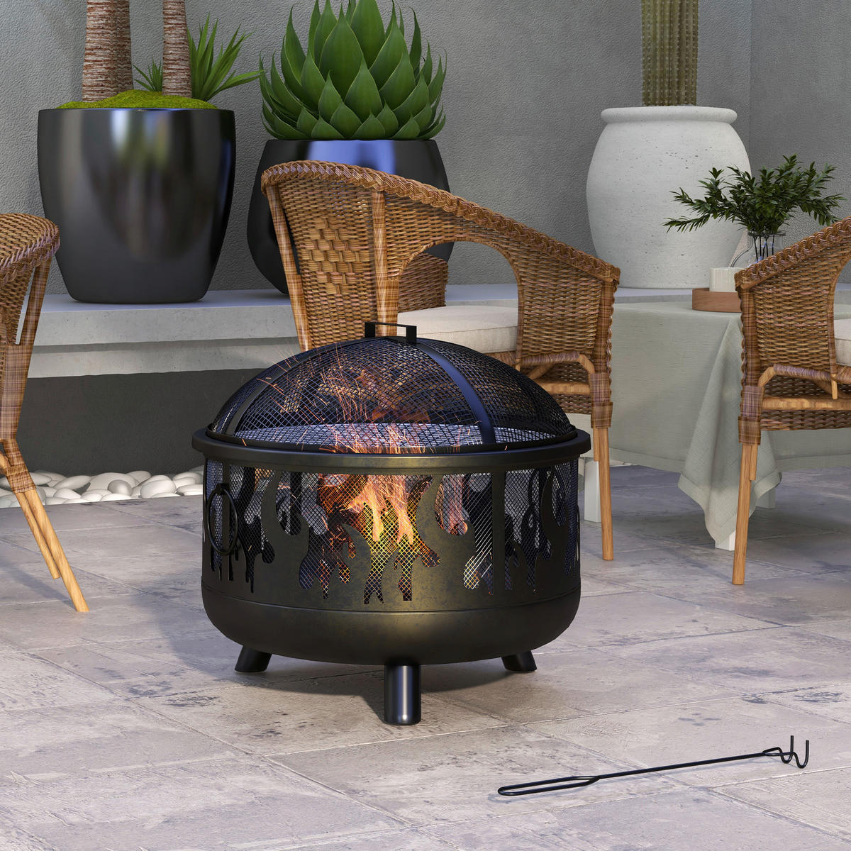 Outsunny Feuerschale schwarz Metall B/H/L: ca. 61x55x61 cm Feuerschale - schwarz (61,00/61,00/55,00cm) - Outsunny