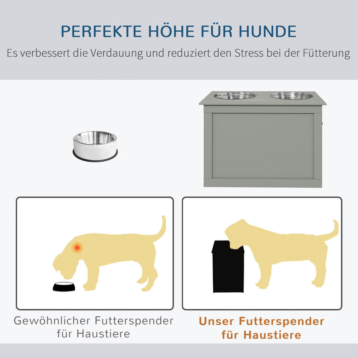PawHut Tier-Zubehör grau Edelstahl B/H/L: ca. 30x60x41 cm Napf - grau (41,00/30,00/60,00cm) - PawHut
