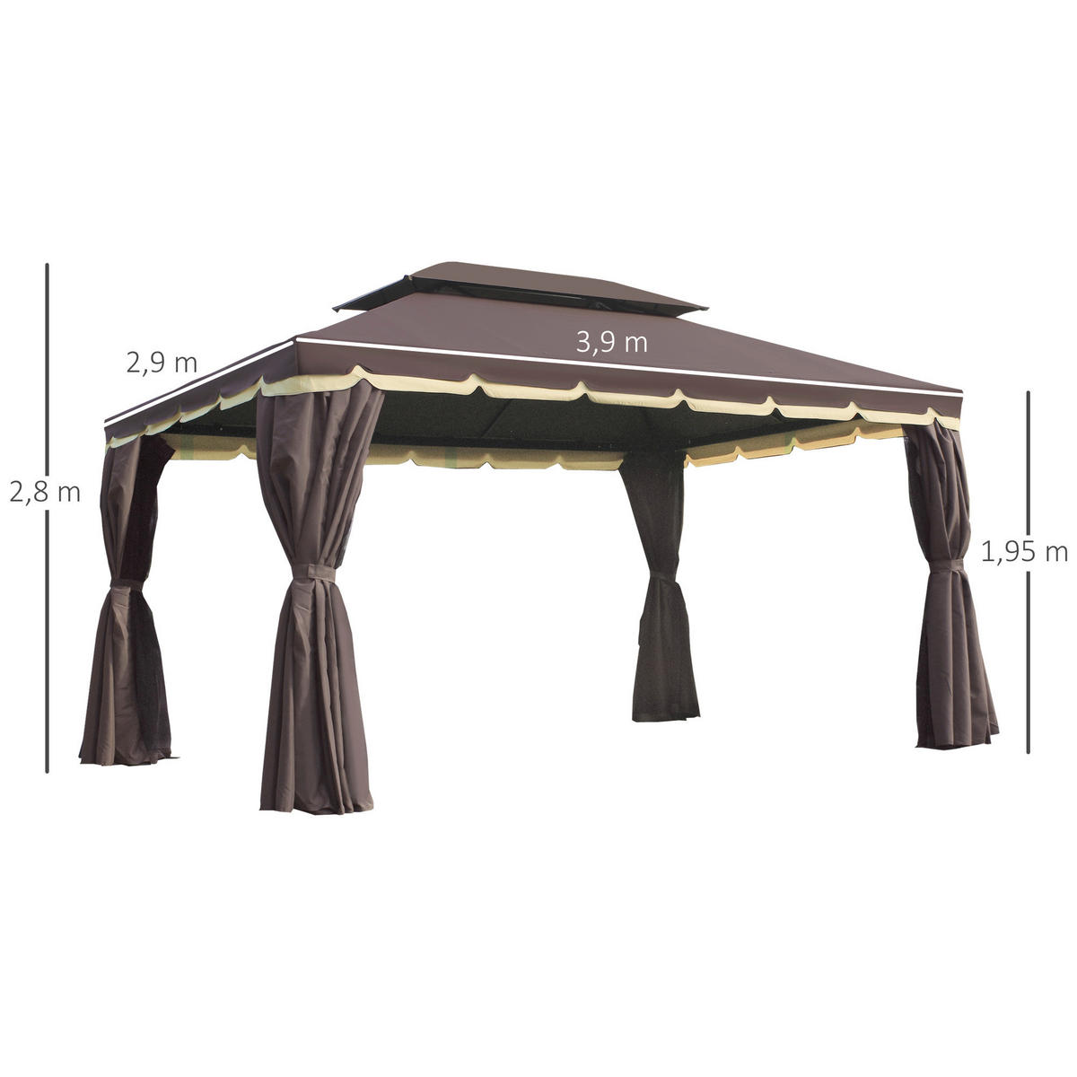 Outsunny Pavillon kaffee Aluminium B/H/L: ca. 290x280x390 cm Pavillon - schwarz/kaffee (390,00/290,00/280,00cm) - Outsunny