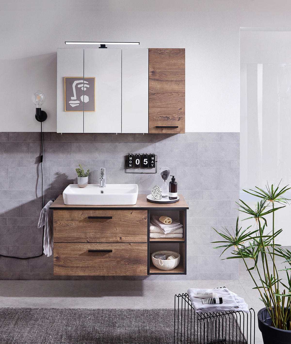 Badezimmer-Set Quickset 374 Eiche Ribeck Nachbildung B/H/T: ca. 105x200x44,5 cm Quickset 374 - Eiche (105,00/200,00/44,50cm) - Pelipal