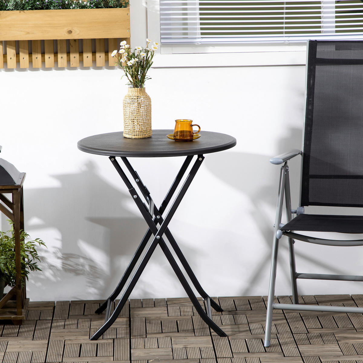Outsunny Gartentisch dunkelgrau Stahl B/H/L: ca. 60x73x60 cm Gartentisch - dunkelgrau (60,00/60,00/73,00cm) - Outsunny