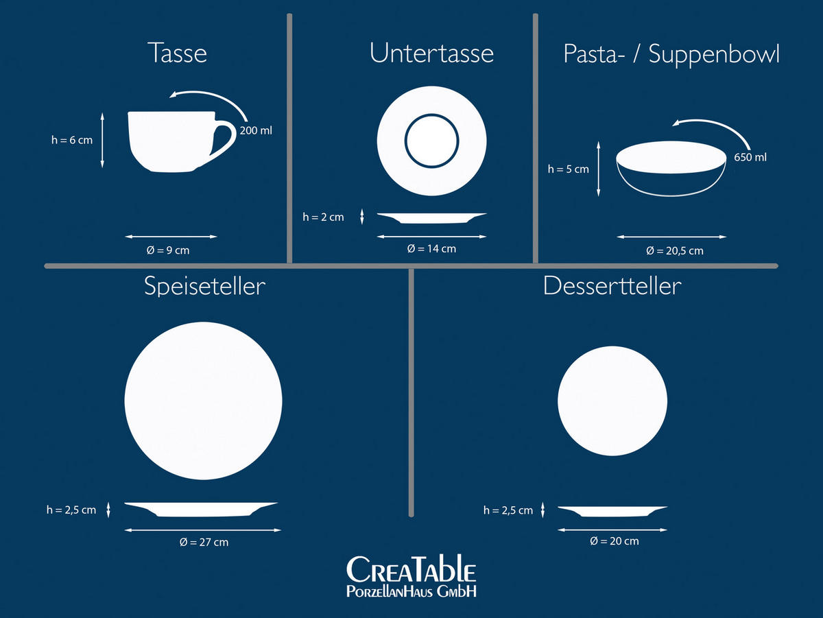 CreaTable Kombiservice Luna weiß Porzellan 30 tlg. Luna - weiß - CreaTable