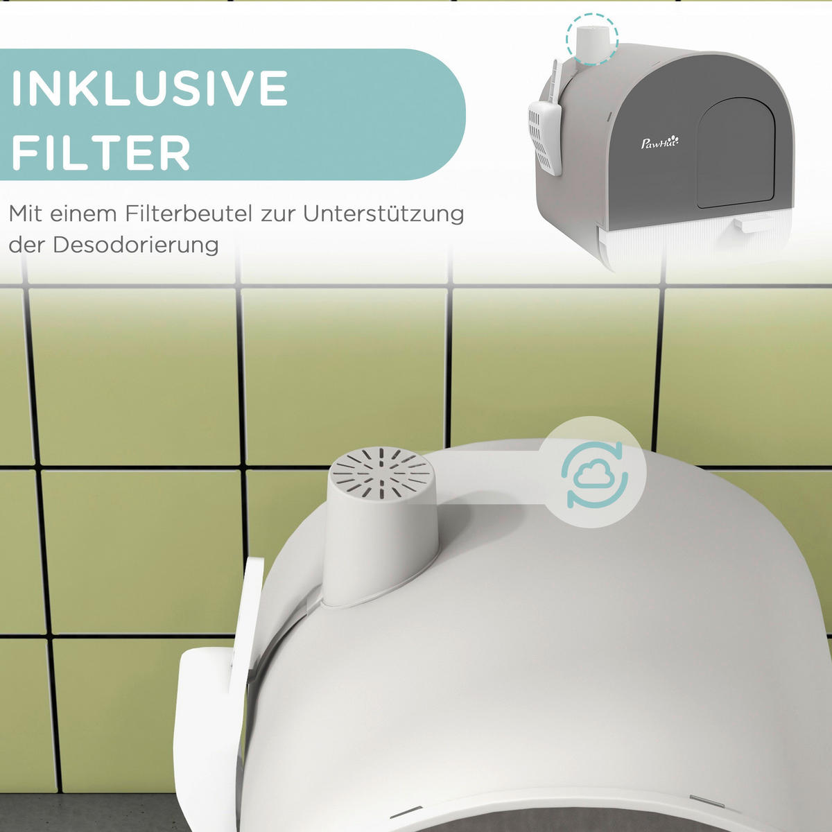 PawHut Katzentoilette grau Kunststoff B/H/L: ca. 44x47x43 cm Katzentoilette - grau (43,00/44,00/47,00cm) - PawHut