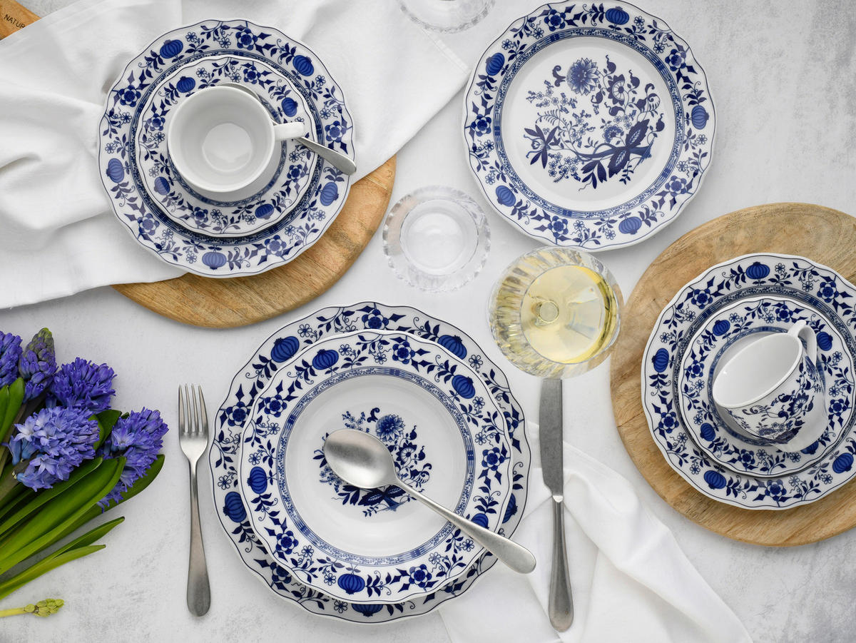 CreaTable Kombiservice Flora Zwiebelmuster weiß Porzellan 30 tlg. Flora Zwiebelmuster - blau/weiß - CreaTable