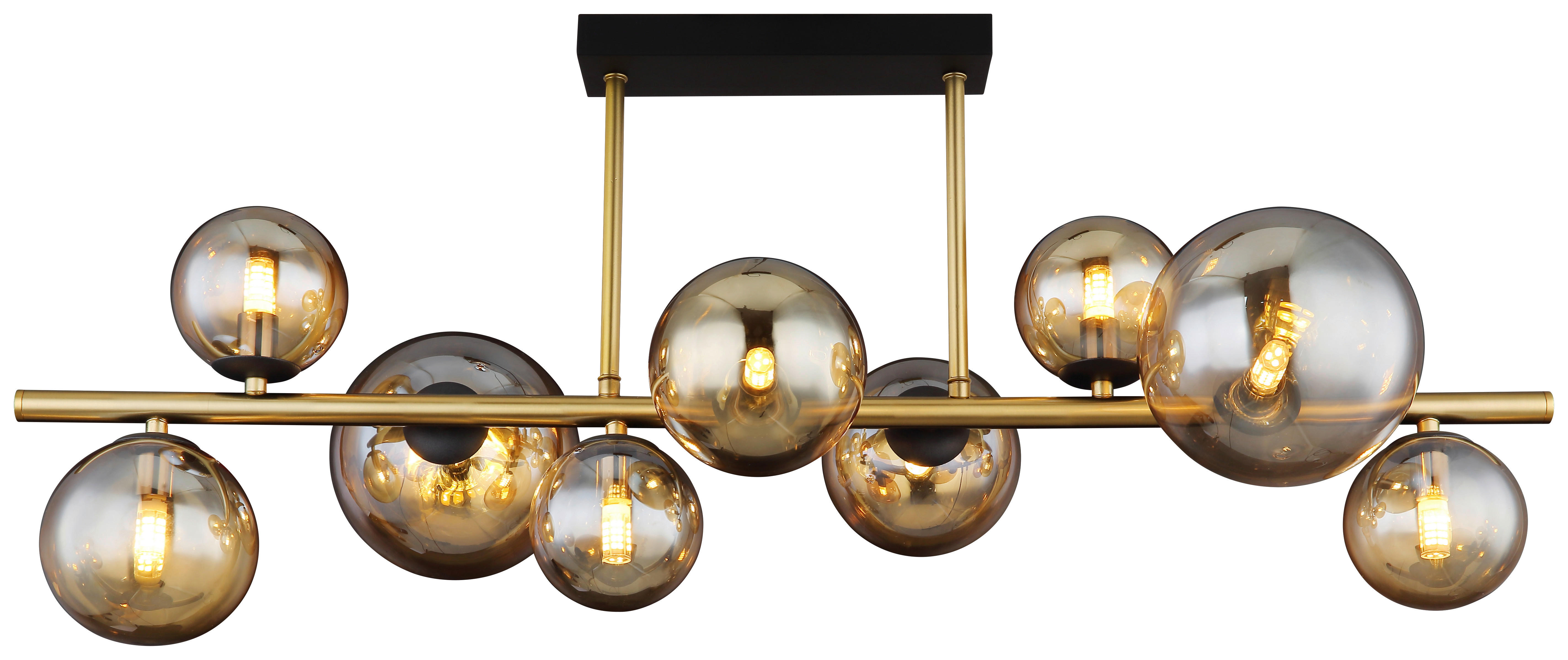 GLOBO Deckenleuchte 56135-9D amber schwarz messing Glas Metall B/H/L: ca. 30x38x87 cm G9 9 Brennstellen RIHA - messing/schwarz (87,00/30,00/38,00cm) - GLOBO